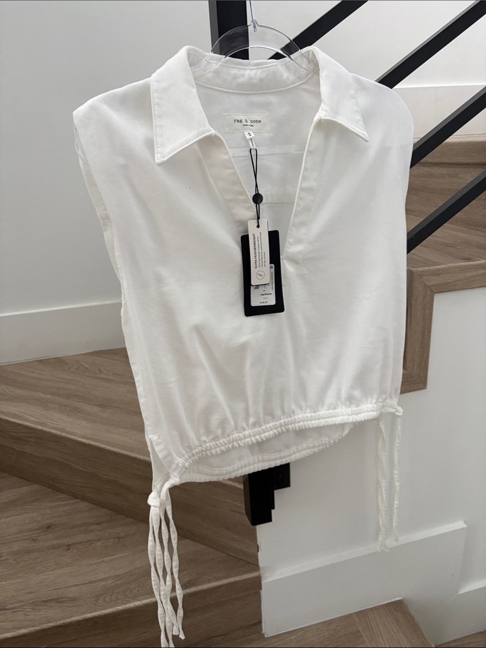 rag & bone White Sleeveless Collared open sides Drawstring Fiona top. NWT. M.